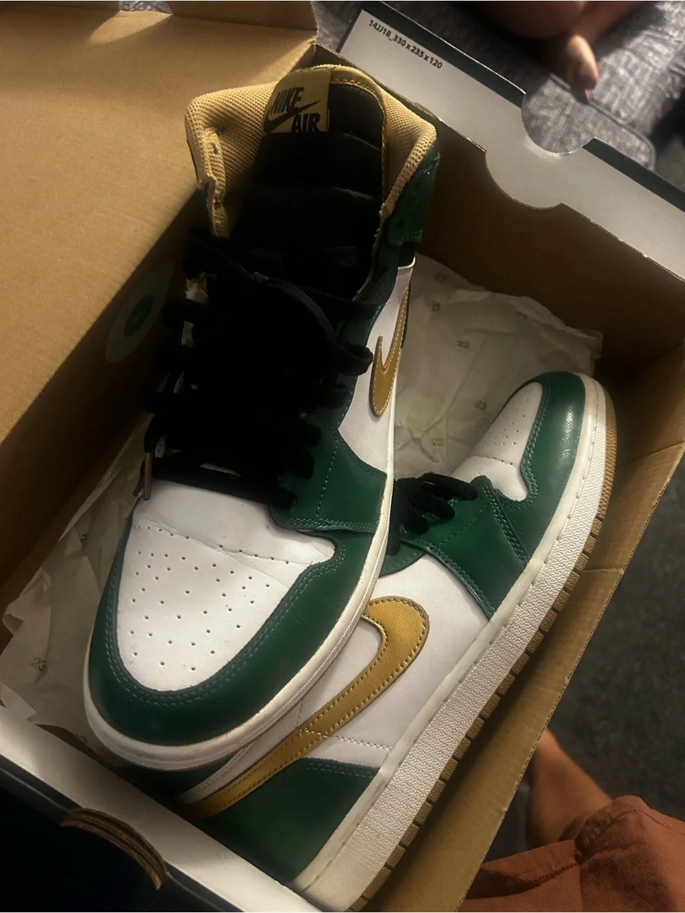 Jordan High-Top Sneakers in Green, White and Gold